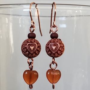 Boho Southwestern Orange Heart Copper Earrings